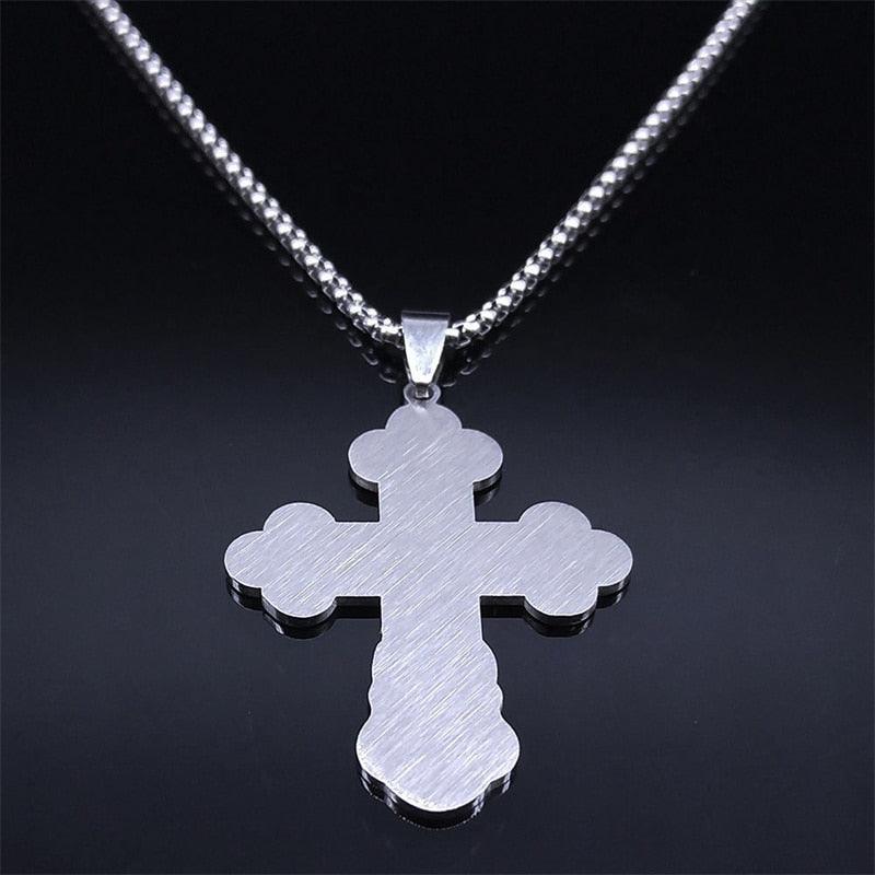 Christian Orthodox Cross Necklace Stainless Steel Jesus Religious Prayer Russian Chain Necklaces - The Jewellery Supermarket
