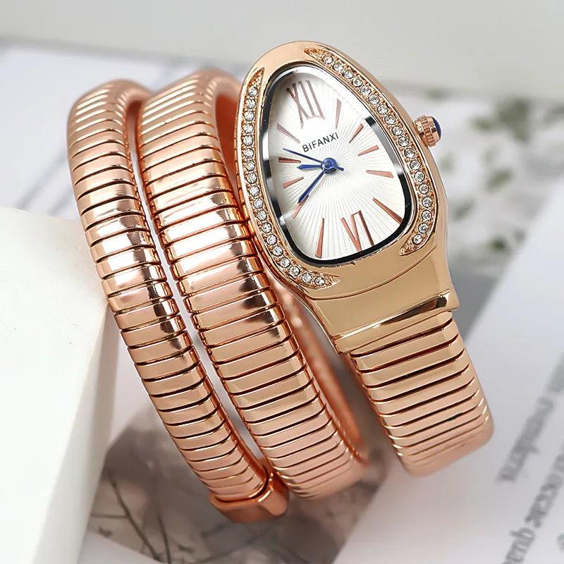 Classic Snake Shape Zircon Diamonds Quartz Watches for Women's Fashionable Elegant High Grade Women's Watches