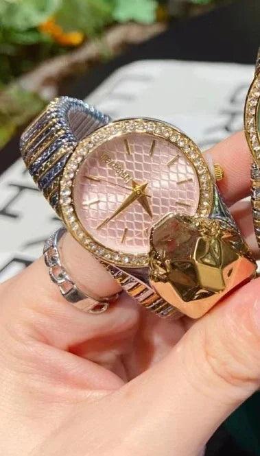 NEW Fashion Top Brand Casual High-End Snake Shape Zircon Diamonds Dress Steel Bracelet Quartz Ladies Watches