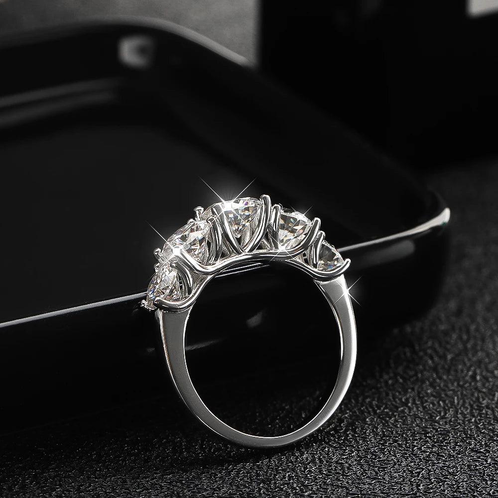 Fabulous 5 Stones 3.6cttw GRA Certified Moissanite Diamonds Eternity Rings Silver Wedding Engagement Fine Jewellery