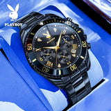 PLAYBOY Popular Original Stainless Steel Waterproof Quartz Multifunction Casual Fashion Trend Mens Watches