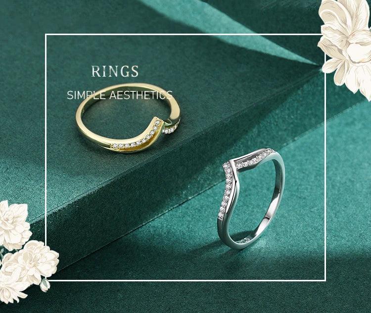 *NEW* Stylish Simple V Shape Sterling Silver AAAA High Quality Simulated Diamond Ring - The Jewellery Supermarket