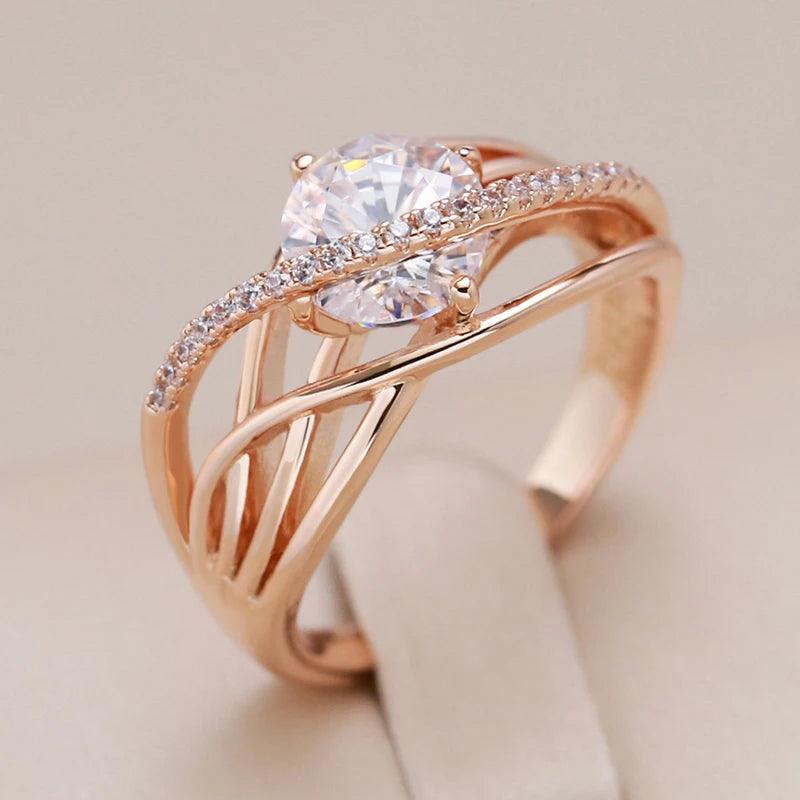 Luxury Rolled 14K Rose Gold AAA Zircon Crystal Geometric Cross Rings for Women  - Ethnic Jewellery