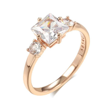 Dazzling Square AAA Zircon Crystals 14K Rolled Rose Gold Ring for Women - High Quality Daily Fine Jewellery