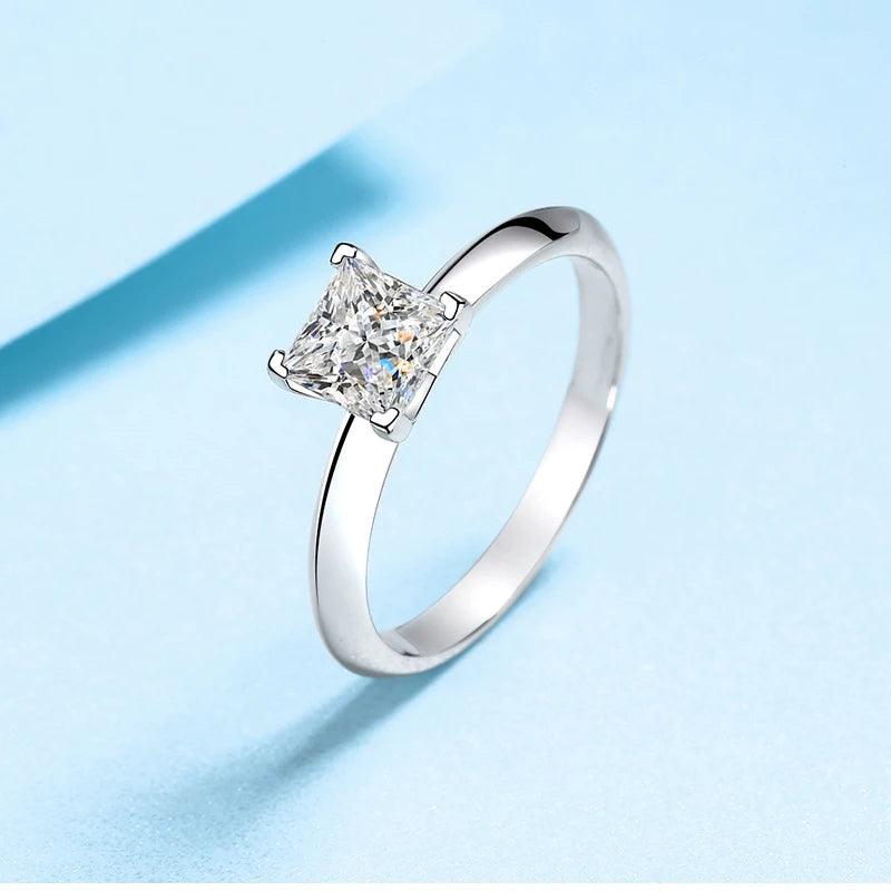 Princess Cut 1ct 2ct Moissanite Diamonds Solitaire Rings For Women Sterling Silver Pass Diamond Test Wedding Rings