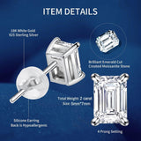 Emerald Cut 18KWGP 1Carat D Colour Radian Moissanite Diamonds Stud Earrings - Silver Fine Jewellery for Women and Men - The Jewellery Supermarket