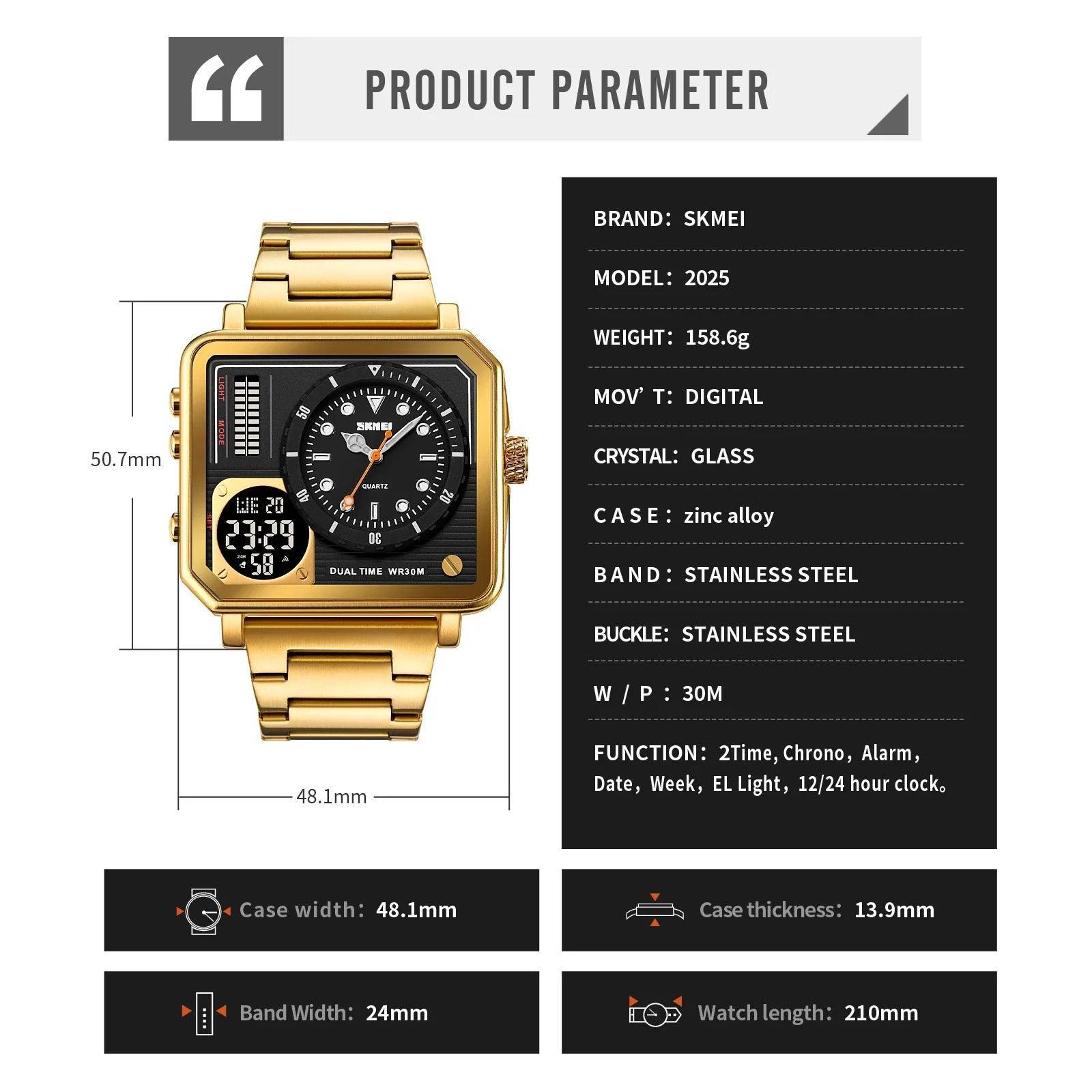 Trendsetter Casual 2 Display Chrono Hipster Waterproof Steel Bracelet Back Light Analog Digital Sport Watches - The Jewellery Supermarket