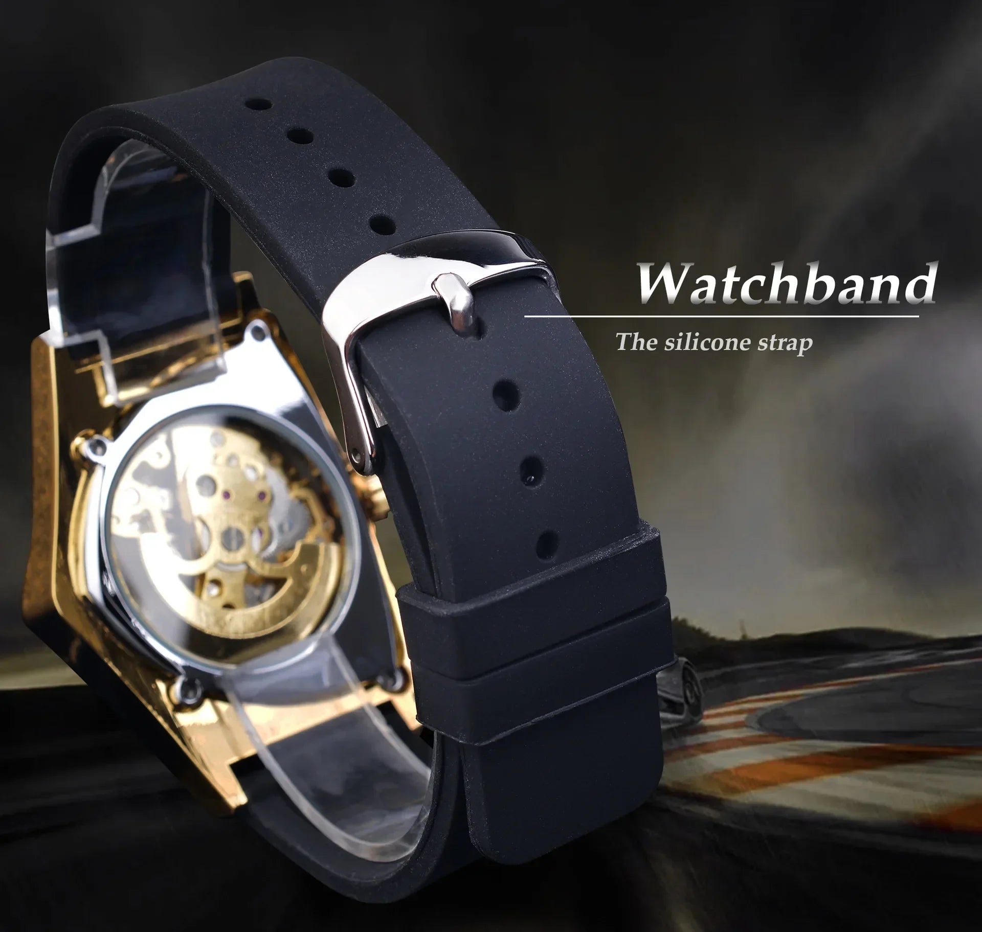 New Men's Waterproof Skeleton Watch Automatic Movement, Luminous Triangle Dial, Sport Silicone Strap Wristwatches