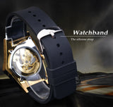 New Men's Waterproof Skeleton Watch Automatic Movement, Luminous Triangle Dial, Sport Silicone Strap Wristwatches
