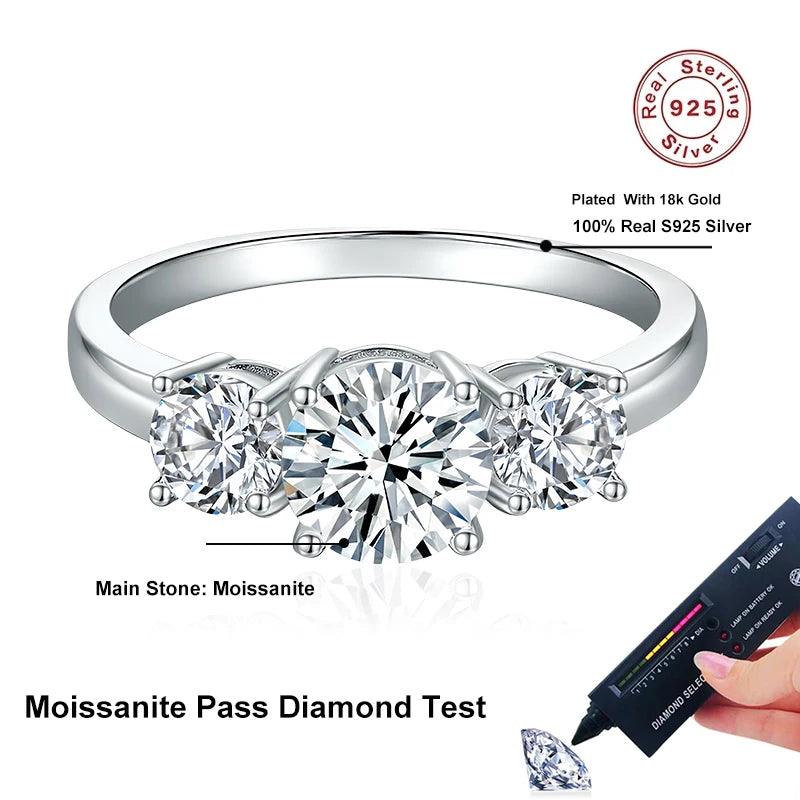 Superb Full D Colour Moissanite Diamonds Sterling Silver Rings 3-Stone Proposal Engagement Wedding Rings Jewellery