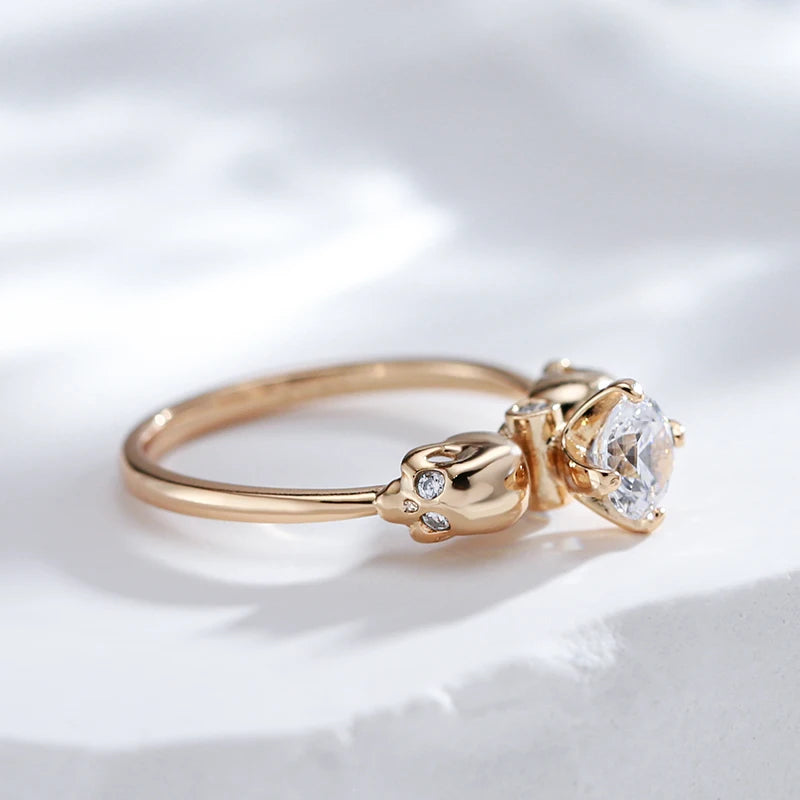 Simple Punk Skull Filled 14K Rose Gold AAA Zircon Diamond Ring for Women - Party Trend Daily Jewellery
