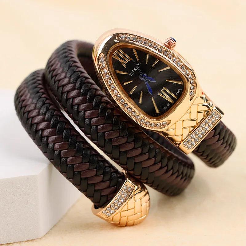 Unique Snake Shape AAA Luxury Fashion Quartz Watches Women's Zircon Diamonds Bling Gold Colour Ladies Watches