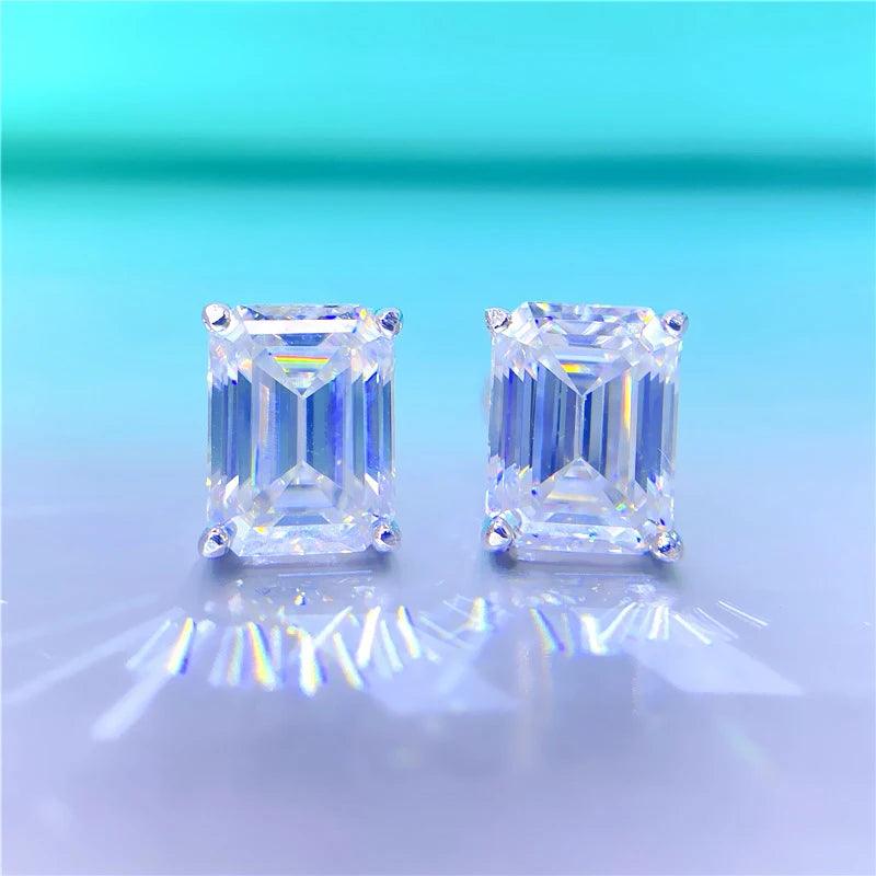Classic 0.5-2CT Emerald Cut Rectangle Moissanite Diamonds Earrings - Sterling Silver Fine Jewellery For Men and Women - The Jewellery Supermarket