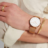 New Arrival Simple Elegant Rose Gold Women Bracelet Watches Set Quartz Movement Stainless Steel Mesh Watches