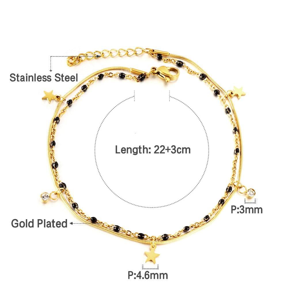 Double Layer Coin Disc Pendant Anklets - Gold Colour Stainless Steel Anti-allergic Rope Chain Jewellery - The Jewellery Supermarket