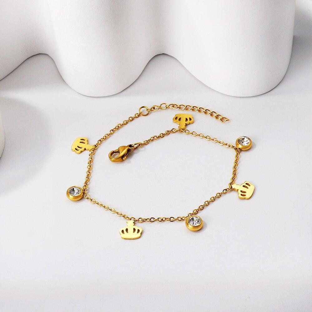 Dainty Gold Colour Stainless Steel Charm Bracelets - Crystal Evil Eyes Tree of Life Hamsa Hand Elephant Chain - The Jewellery Supermarket