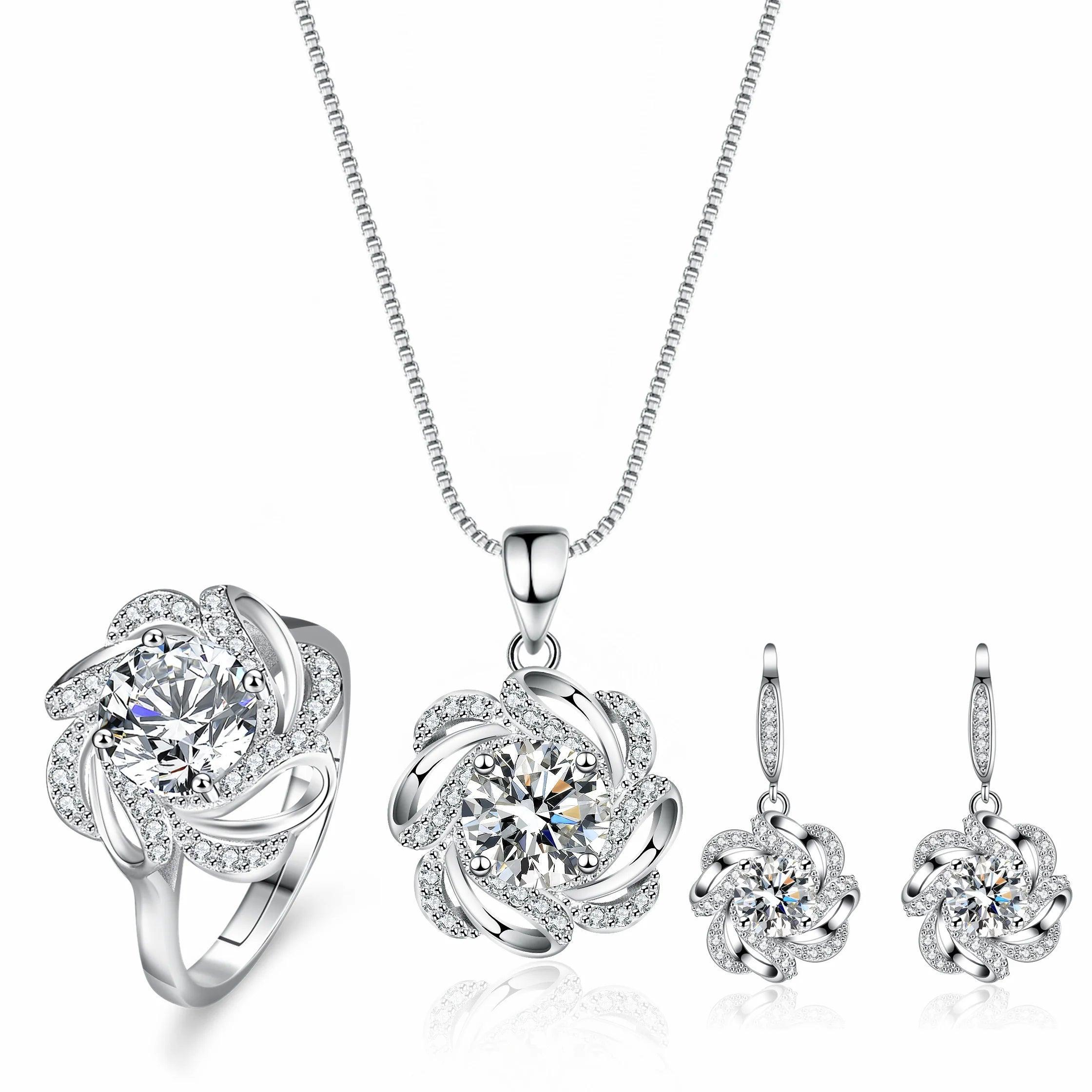 Sparkling Gra Certified Three-piece 1.0 Carat Moissanite Diamonds ring pendant necklace earrings Fine Jewellery Set - The Jewellery Supermarket
