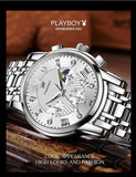 PLAYBOY Fashion Luxury Multifunction Original Waterproof Stainless Steel High Quality Quartz Watch for Men