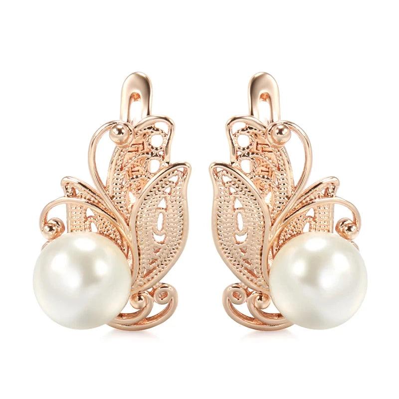 Vintage Ethnic Bride Wedding Party Elegant Pearl Rolled 14K Rose Gold Jewellery Drop Earrings For Women
