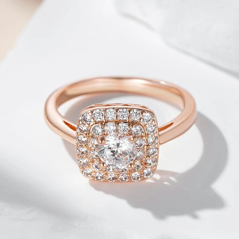 Fabulous 14K Rolled Rose Gold Square Trend Shiny AAA Zircon Diamonds Rings for Women - Daily Fine Jewellery