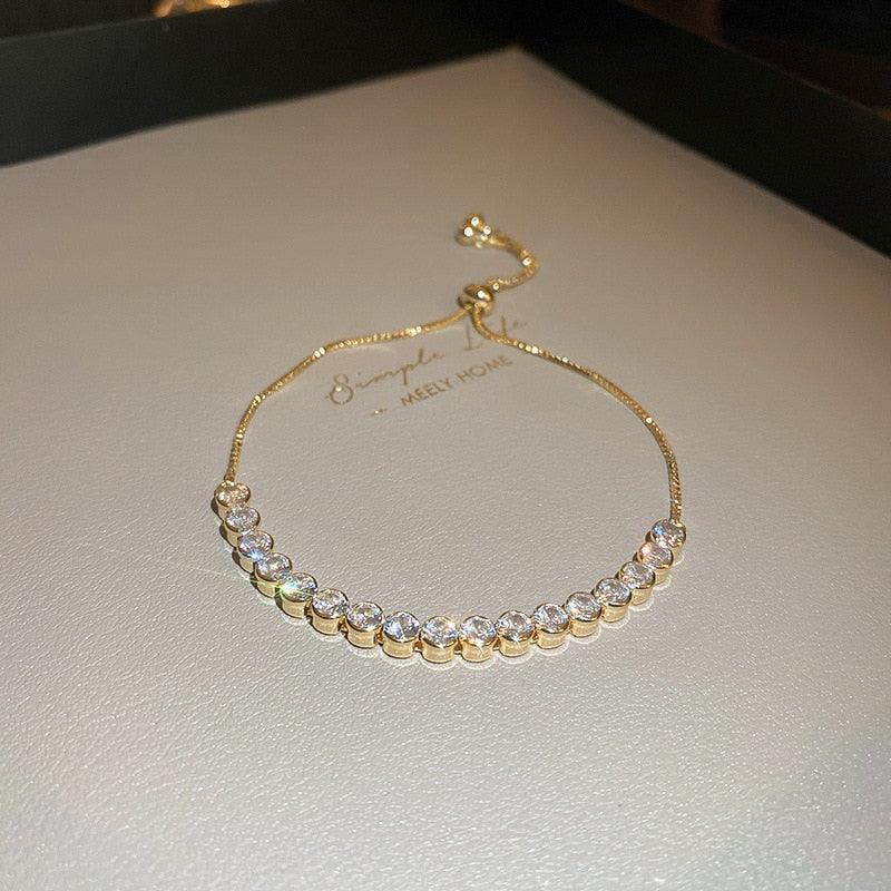 Crystal Charm Bracelets for Women - Gold Colour Beaded Chain Double Layered Adjustable Bracelets Jewellery - The Jewellery Supermarket