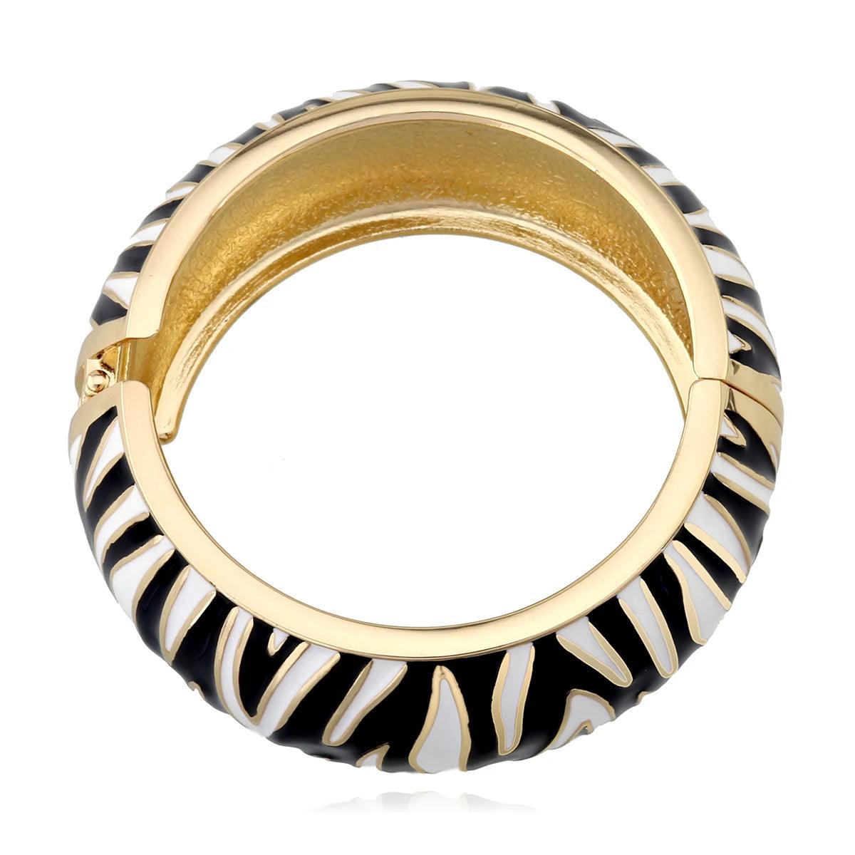 New Lady's Enameled Colorful Wide Cuff Bracelet - Bohemia Stripes Bangle for Women Statement Jewellery - The Jewellery Supermarket