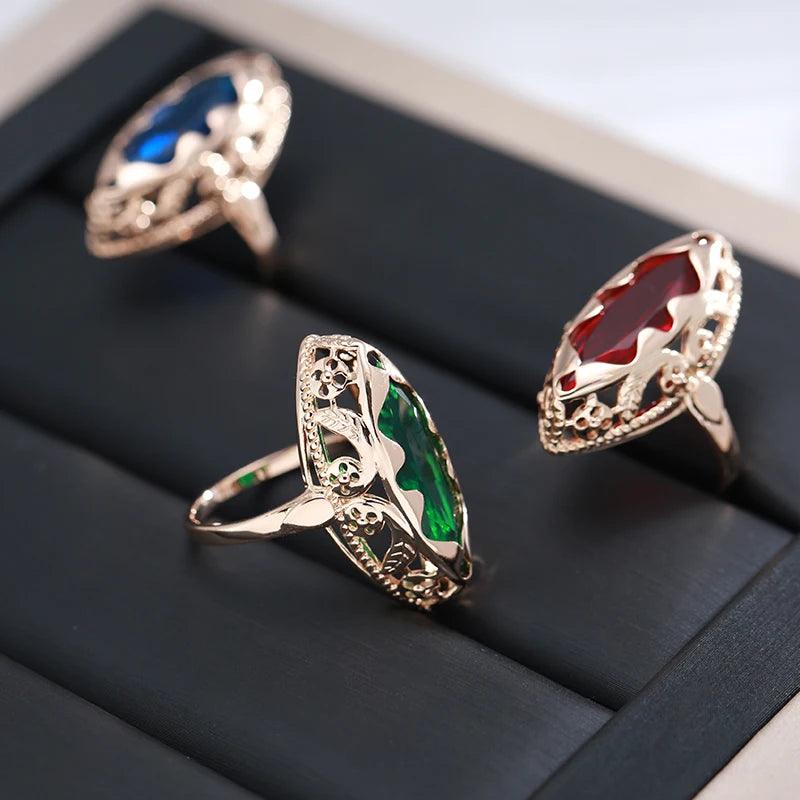 Awesome Horse Eye Design Filled 14K Rose Gold AAA Zircon Crystal Unique Ethnic Rings for Women Daily Fine Jewellery