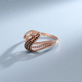 Vintage Style Unusual Geometric Filled 14K Rose Gold With Black AAA+ Zircon Fashion Elegant  Rings - Fine Jewellery