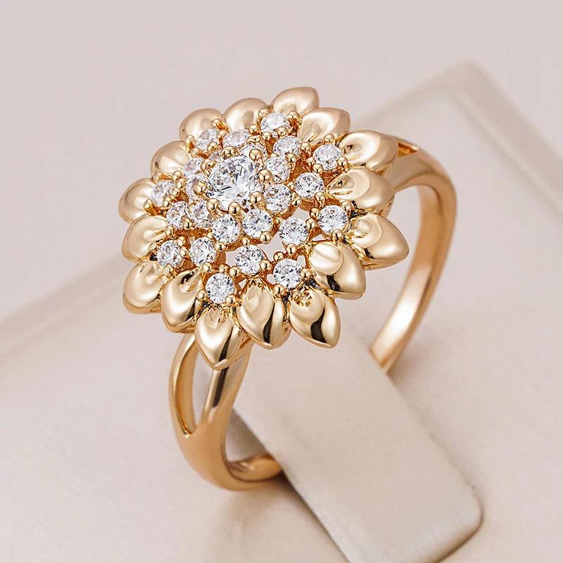 Unusual Vintage Style Flower Big Ring  Filled 14K Rose Gold AAA Zircon Diamonds Fashion Creative  Jewellery Ring