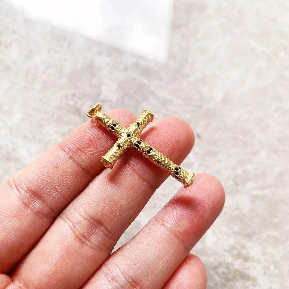 New Arrival Elaborate Design Cross Golden New Fine Jewellery Ethnic Pure 925 Sterling Silver Pendant For Women & Men - The Jewellery Supermarket
