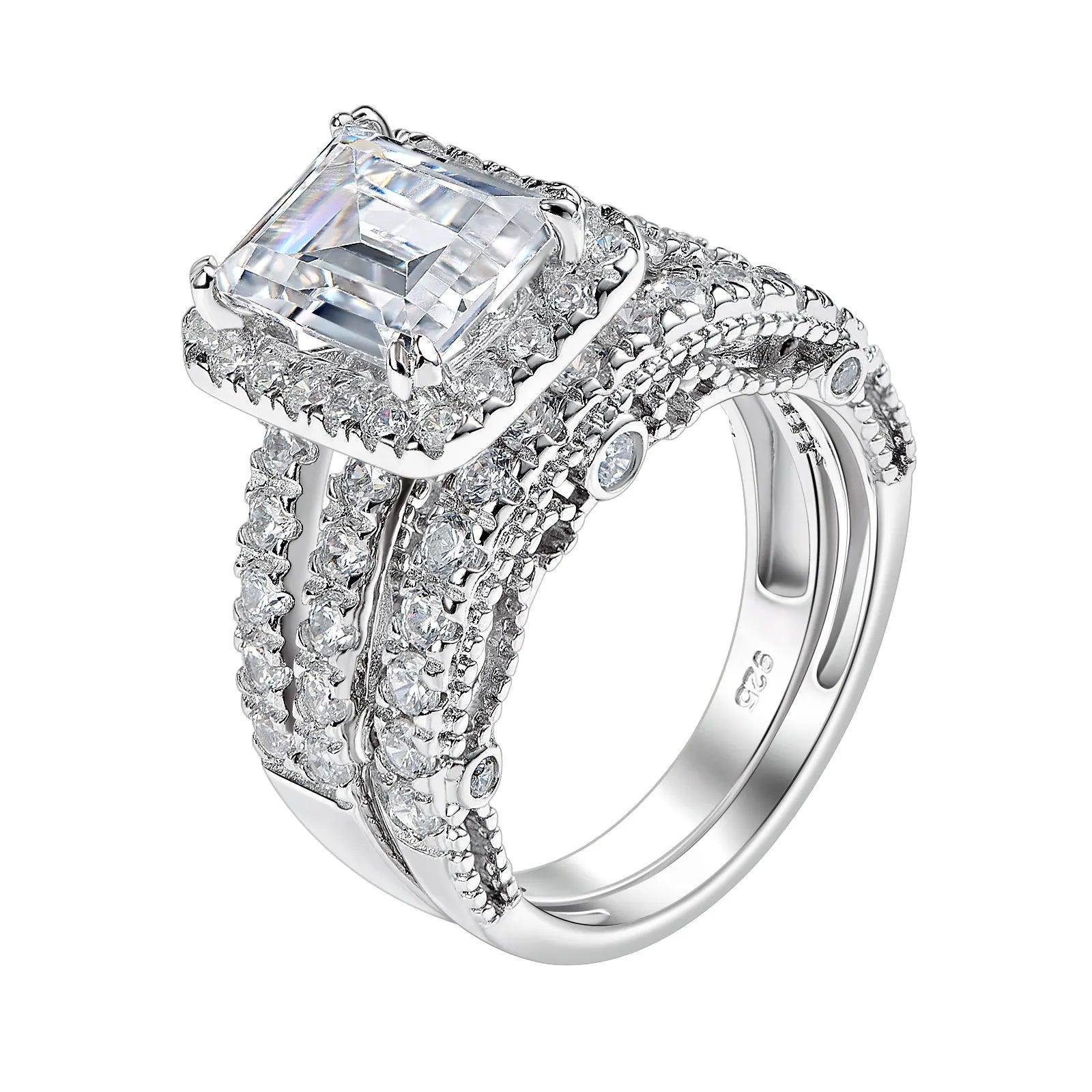 Amazing Marquise or Emerald Cut AAAAA Quality High Carbon Lab Created Diamond Luxury Ring Sets for Women - The Jewellery Supermarket