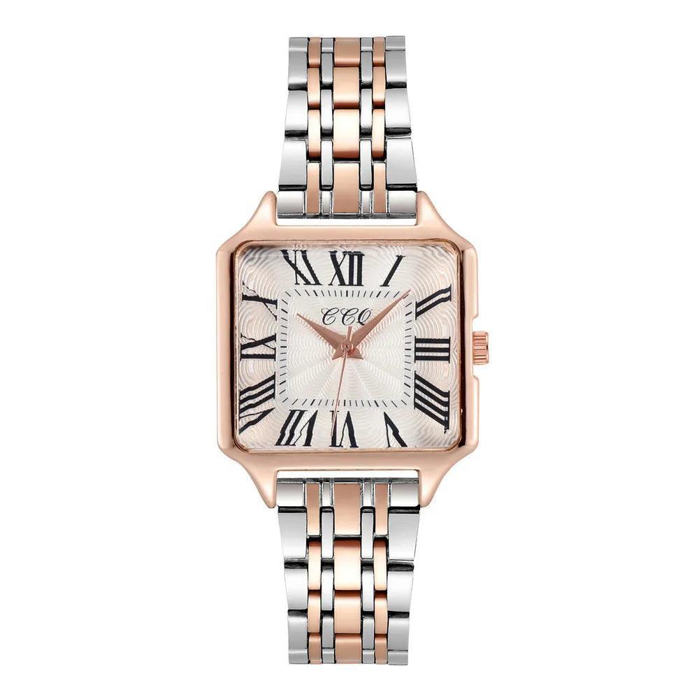 New Quality Fashion Roman Design Square Watches - Gold Plated Alloy Strap Luxury Ladies Quartz Wristwatches - The Jewellery Supermarket