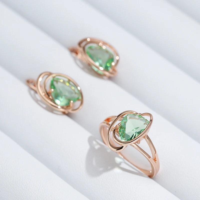 Geometric Light Green Filled 14K Rose Gold Trendy AAA Zircon Crystal Ring For Women Fashion Jewellery