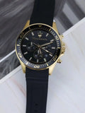 Amazing Gold Maserati Men's Watch Sports Leisure Luxury Europe and America Large Dial Black Silicone StrWatch.