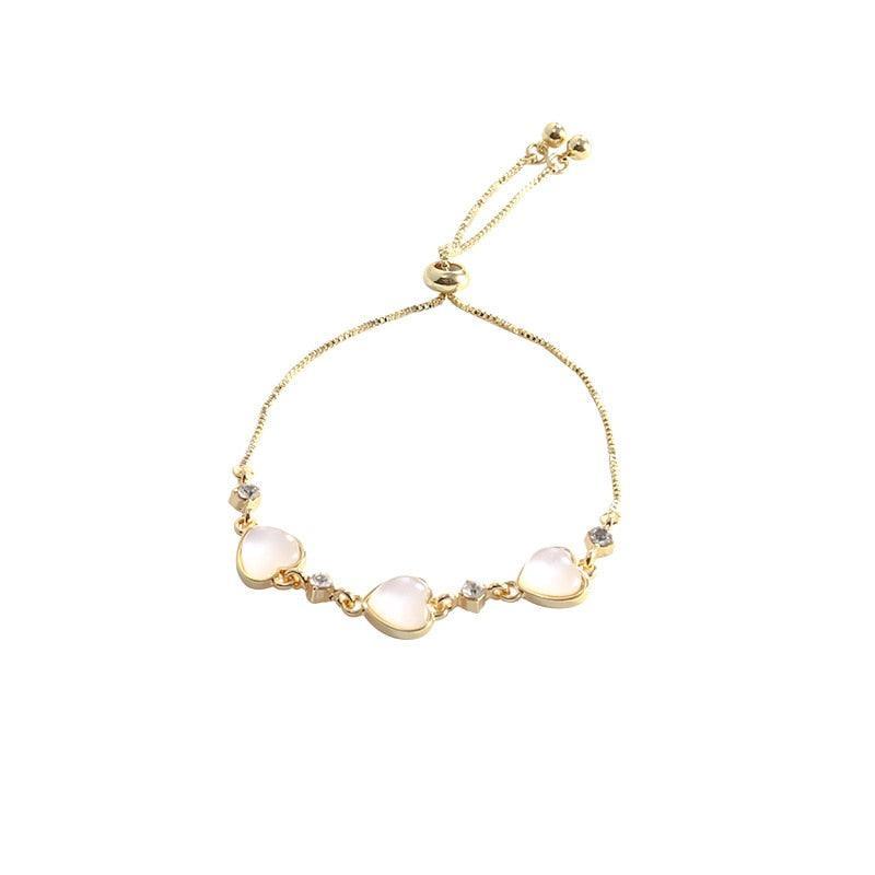Crystal Charm Bracelets for Women - Gold Colour Beaded Chain Double Layered Adjustable Bracelets Jewellery - The Jewellery Supermarket