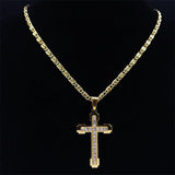 Christian Jesus Cross Religious Necklace - Gold Colour Stainless Steel Religious Pendant Necklaces Chain Jewellery - The Jewellery Supermarket