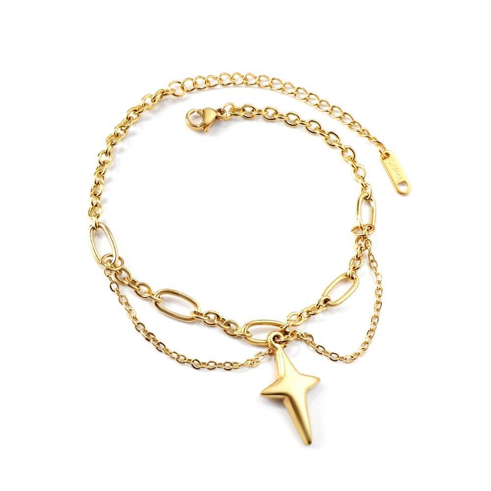 Fashion Star Heart Charm Layered Bracelets For Women -  Stainless Steel Paperclip Cuban Link Chain Jewellery - The Jewellery Supermarket
