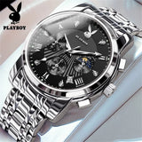 PLAYBOY Fashion Luxury Multifunction Original Waterproof Stainless Steel High Quality Quartz Watch for Men