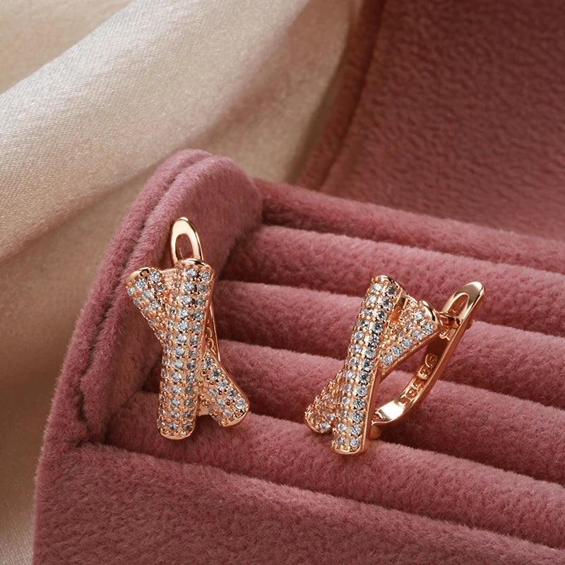 New Filled 14K Rose Gold Micro Inlay AAA Zircon Diamonds Cross Clip Dop Earrings, Fashion Party Fine Jewellery