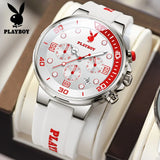 PLAYBOY Top Brand  New Original Fashion High Quality Silicone Strap Multifunction Quartz Watch for Men