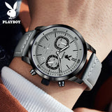 PLAYBOY Top Brand Fashion Watch for Men Leather Strap  High Quality Casual Waterproof Luxury Quartz Men's Watches