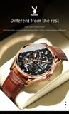 PLAYBOY Brand Skeleton Multifunction Automatic Mechanical Original Stainless Steel Fashion Luxury Watches for Men