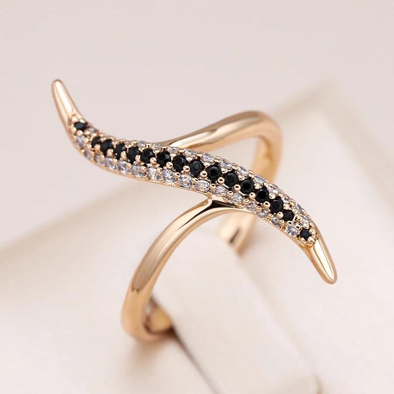 Unique Design White And Black AAA Zircon Diamonds Fashion 14K Rolled Rose Gold Daily Fine Jewellery Ring