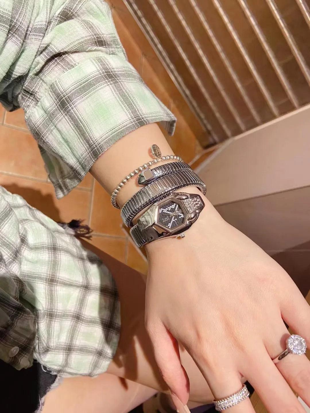 Cavalli Brand Fashion Snake Head Casual High-end Steel Quartz Zircon Diamonds Snake Shape Ladies Watches