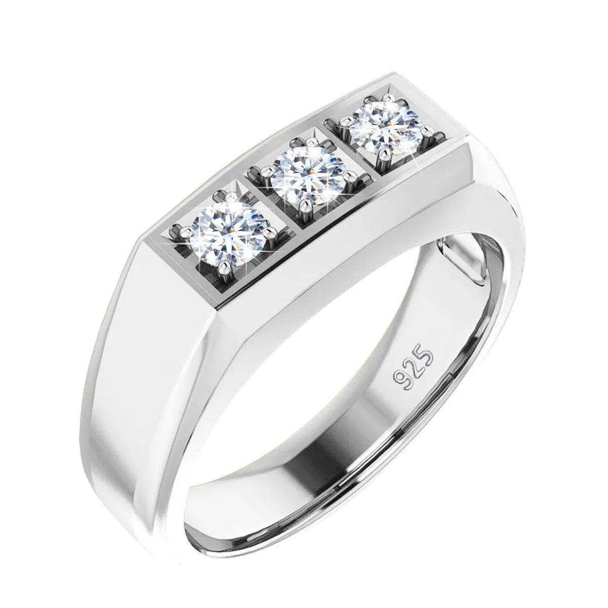 Designer Luxury Heavy 3 Stone VVS1 D Colour Moissanite Diamonds Ring For Men And Women Silver Certified  Jewellery