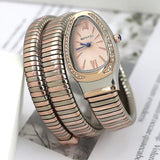 Unique Snake Shaped Design Bracelet Gold Silver Watches for Women Luxury Bangle Quartz Watches