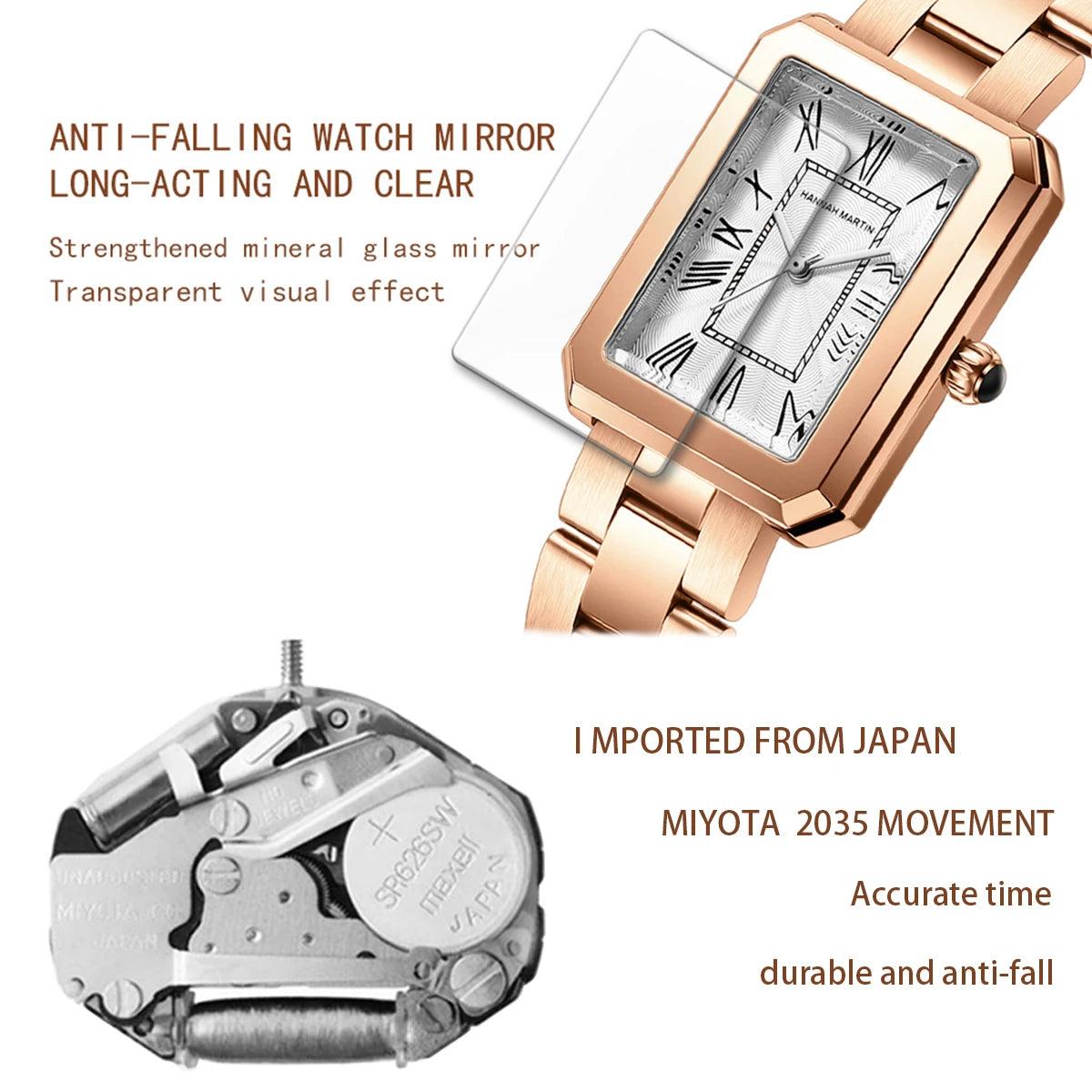 Super Quality Elegant Fashion Square Roman Dial Stainless Steel Ladie's 3Bar Quartz Wristwatch - Ideal Present