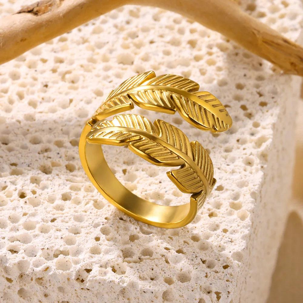 New In 18k Gold Colour Stainless Steel Rings For Women - Punk Hippie Foliage Open Party Jewellery Ring - The Jewellery Supermarket