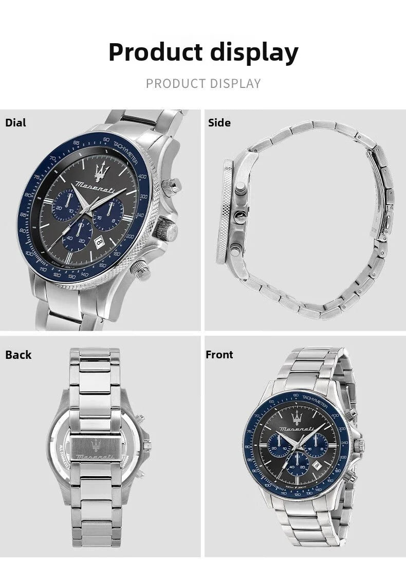 Original Luxury Maserati Men's Watch SFIDA Challenge Series Luxury Business Trendy Black Gold Steel Belt Watch