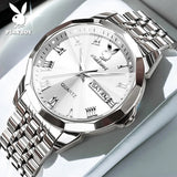 PLAYBOY Fashion Luxury High Quality Original Stainless Steel Waterproof Dual Calendar Luminous Quartz Men Watch